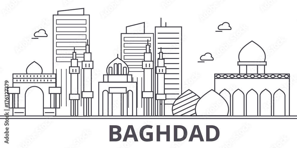 Baghdad architecture line skyline illustration. Linear vector cityscape
