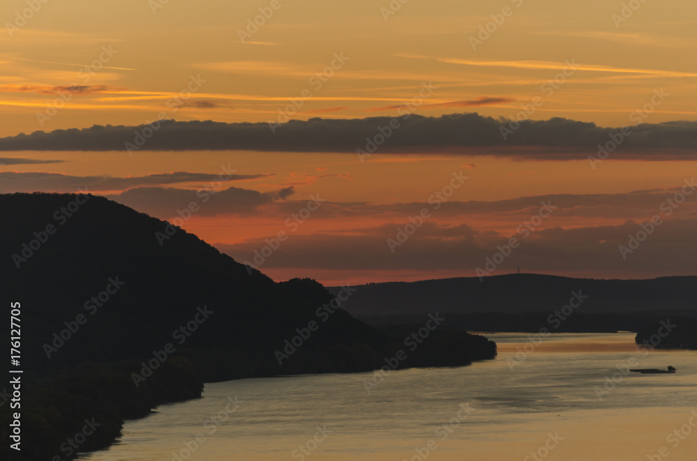 sunset in autumn by Danube