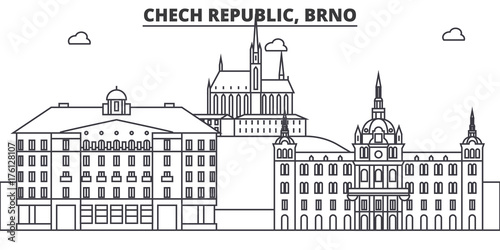 Chech Republic, Brno architecture line skyline illustration. Linear vector cityscape with famous landmarks, city sights, design icons. Editable strokes