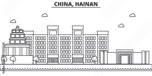 China, Hainan architecture line skyline illustration. Linear vector cityscape with famous landmarks, city sights, design icons. Editable strokes