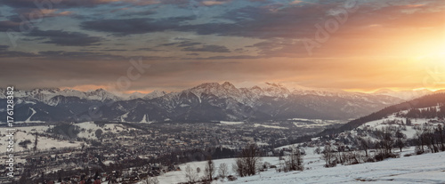 Beautiful panoramic view of Polish mountains and the zakopane city
