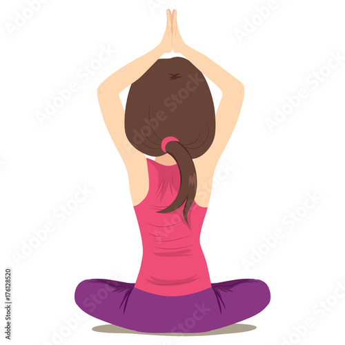 Back view illustration of woman practicing yoga pose