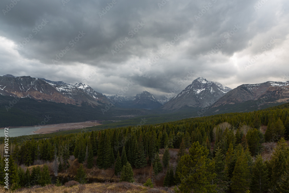 Storms roll over the mountains in Glacier National Park, Montana