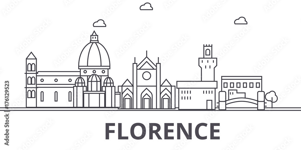 Florence architecture line skyline illustration. Linear vector cityscape with famous landmarks, city sights, design icons. Editable strokes