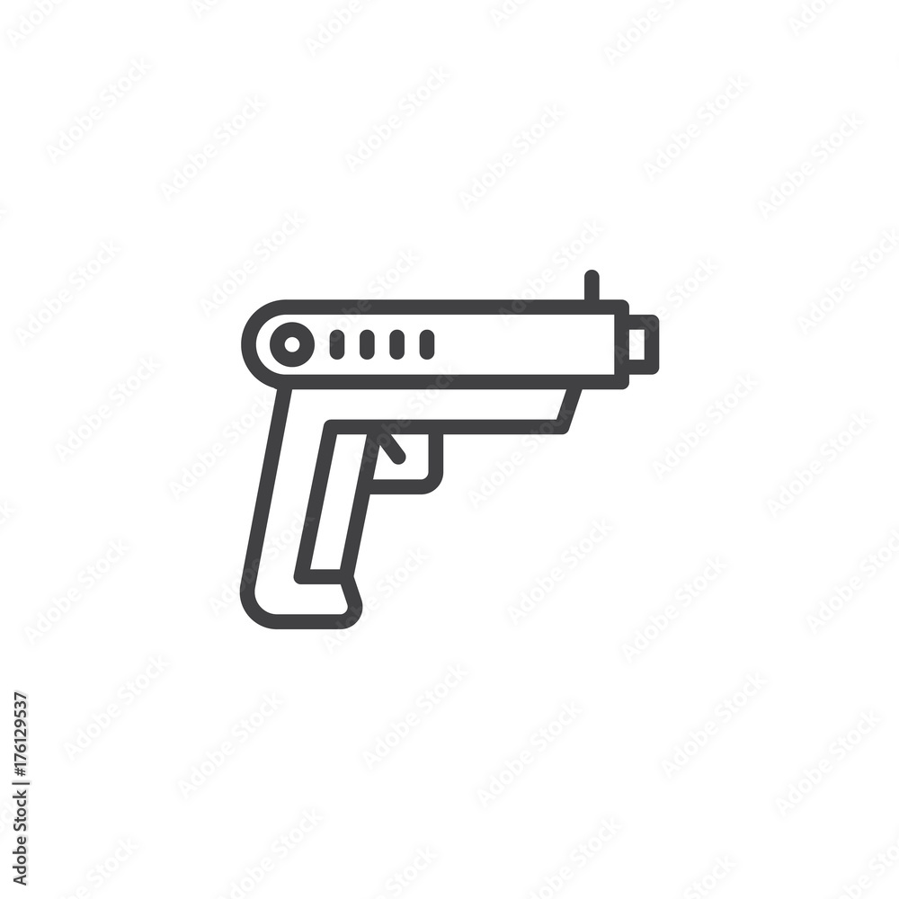 Gun line icon, outline vector sign, linear style pictogram isolated on white. Pistol symbol, logo illustration. Editable stroke