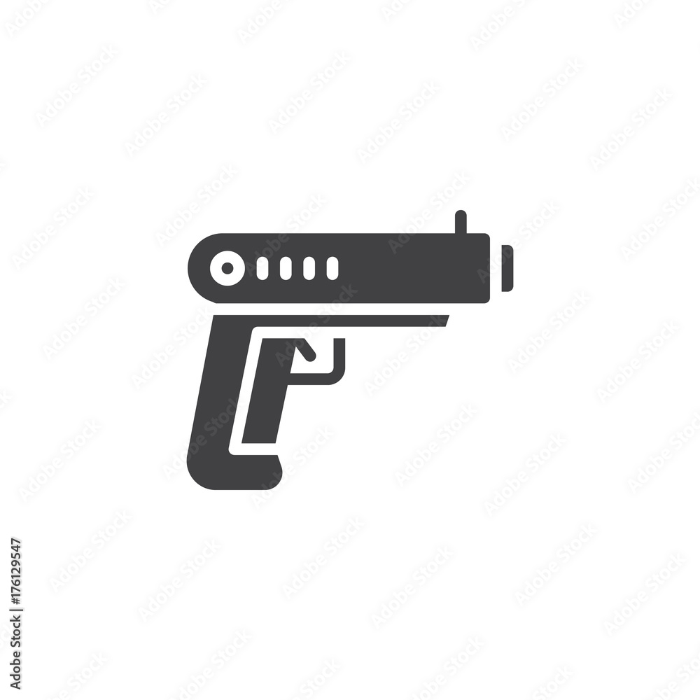 Gun icon vector, filled flat sign, solid pictogram isolated on white. Pistol symbol, logo illustration.