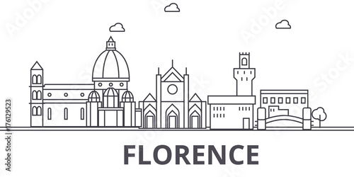 Obraz na płótnie Florence architecture line skyline illustration. Linear vector cityscape with famous landmarks, city sights, design icons. Editable strokes w salonie