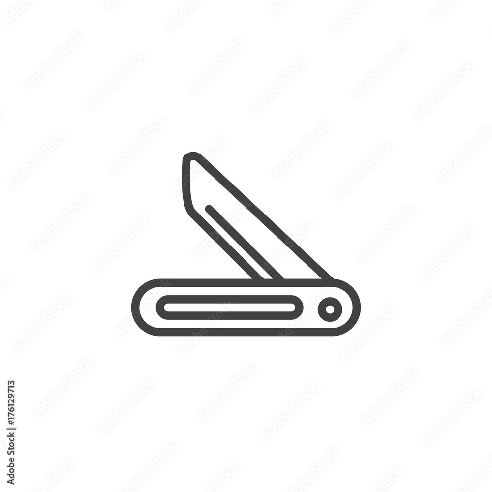 Jackknife line icon, outline vector sign, linear style pictogram isolated on white. Penknife symbol, logo illustration. Editable stroke Jackknife line icon, outline vector sign, linear style pictogram isolated on white. Penknife symbol, logo illustration. Editable stroke