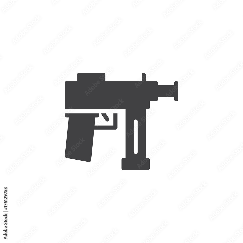 Automatic gun icon vector, filled flat sign, solid pictogram isolated on white. Firearm Symbol, logo illustration.