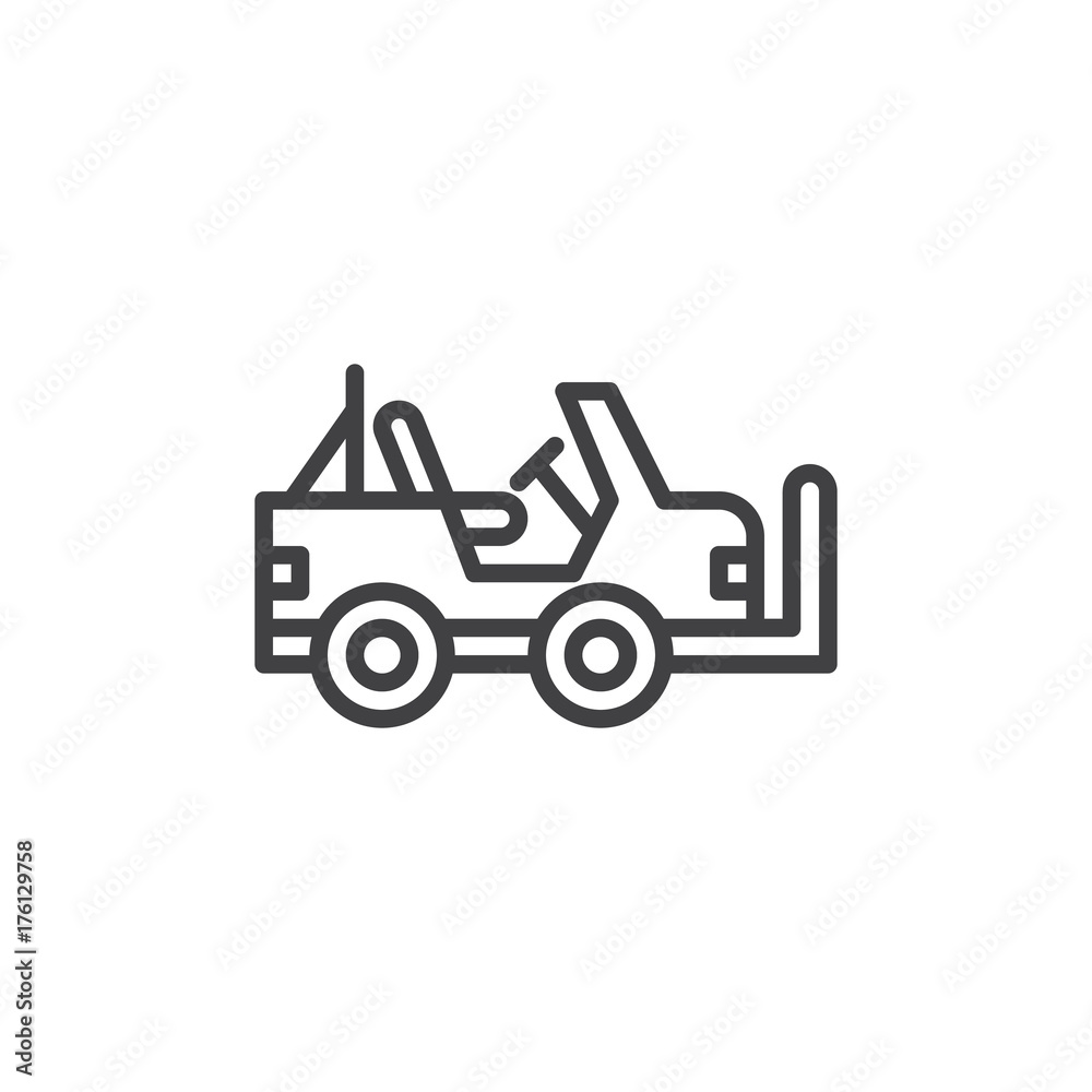 Naklejka premium Military vehicle line icon, outline vector sign, linear style pictogram isolated on white. Symbol, logo illustration. Editable stroke