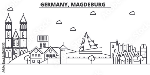 Germany, Magdeburg architecture line skyline illustration. Linear vector cityscape with famous landmarks, city sights, design icons. Editable strokes