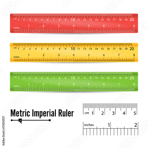 School Measuring Ruler Vector. Measure Tool. Millimeters, Centimeters And Inches Scale. Isolated Illustration