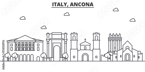 Italy, Ancona architecture line skyline illustration. Linear vector cityscape with famous landmarks, city sights, design icons. Editable strokes