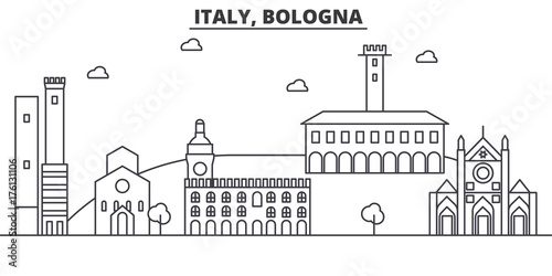 Italy, Bologna architecture line skyline illustration. Linear vector cityscape with famous landmarks, city sights, design icons. Editable strokes