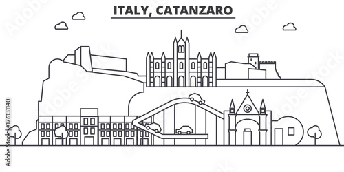 Italy, Catanzaro architecture line skyline illustration. Linear vector cityscape with famous landmarks, city sights, design icons. Editable strokes