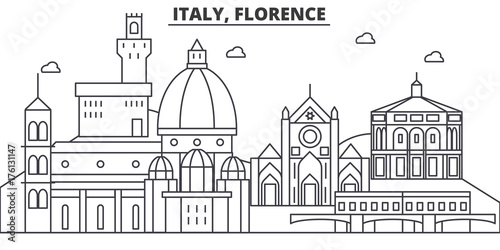 Italy, Florence architecture line skyline illustration. Linear vector cityscape with famous landmarks, city sights, design icons. Editable strokes