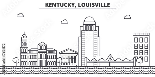 Kentucky, Louisville architecture line skyline illustration. Linear vector cityscape with famous landmarks, city sights, design icons. Editable strokes