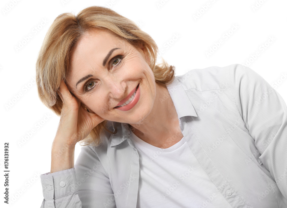 Beautiful mature woman on white background Beautiful mature woman on white background
