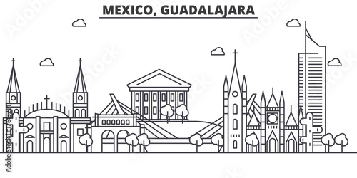 Canvas Print Mexico, Guadalajara architecture line skyline illustration