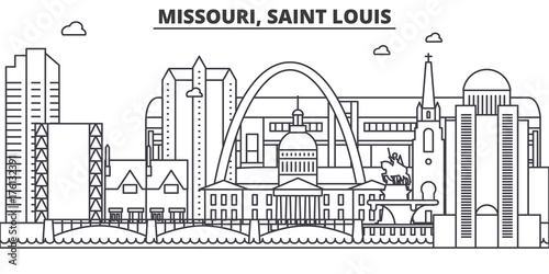 Missouri, Saint Louis architecture line skyline illustration. Linear vector cityscape with famous landmarks, city sights, design icons. Editable strokes