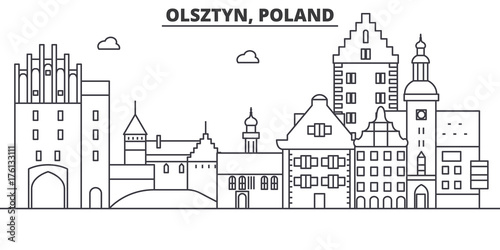 Poland, Olsztyn architecture line skyline illustration. Linear vector cityscape with famous landmarks, city sights, design icons. Editable strokes