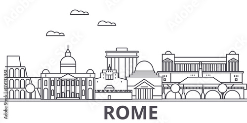 Rome architecture line skyline illustration. Linear vector cityscape with famous landmarks, city sights, design icons. Editable strokes