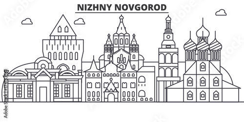 Russia, Nizhny Novgorod architecture line skyline illustration. Linear vector cityscape with famous landmarks, city sights, design icons. Editable strokes