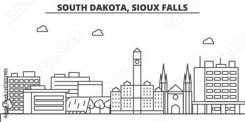 South Dakota, Sioux Falls architecture line skyline illustration. Linear vector cityscape with famous landmarks, city sights, design icons. Editable strokes