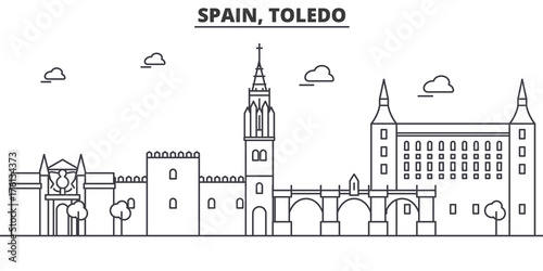 Tableau sur toile Spain, Toledo architecture line skyline illustration