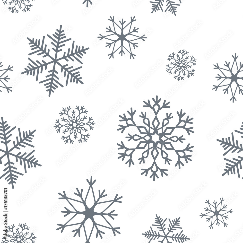 Snowflake simple seamless pattern. Abstract wallpaper, wrapping decoration. Symbol of winter, Merry Christmas holiday, Happy New Year celebration Vector illustration