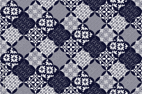 Seamless pattern with blue patchwork. Seamless background for textile, wallpaper, pattern fills, covers, surface, print, gift wrap, packaging paper, ceramic tile
