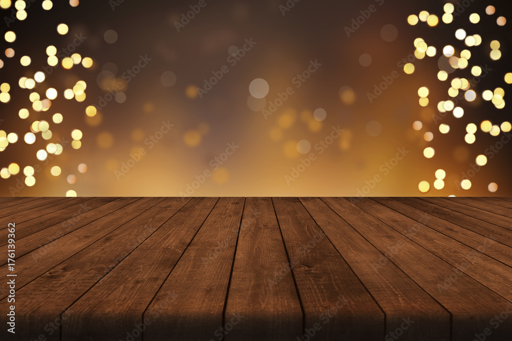 Weihnachten Hintergrund mit Lichterkette und Bokeh Effekt für  Produktplatzierungen Stock-Foto | Adobe Stock