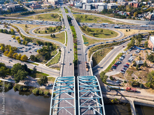 Arch bridge on Speer boulevard in Denver aerial Fototapeta