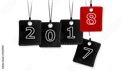 2018 text with black and red labels isolated on white background