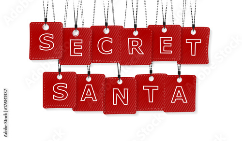 Secret Santa text with black and red labels isolated on white background