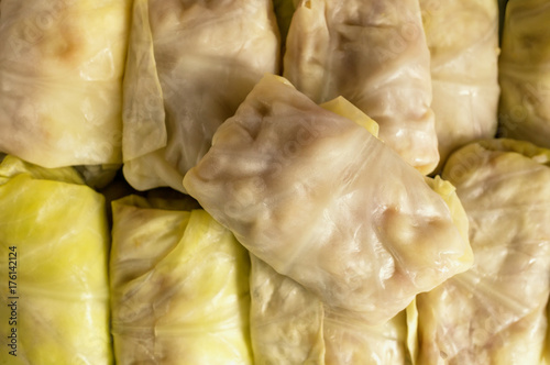 Fresh stuffed cabbage and handmade. Home cooking. Background.