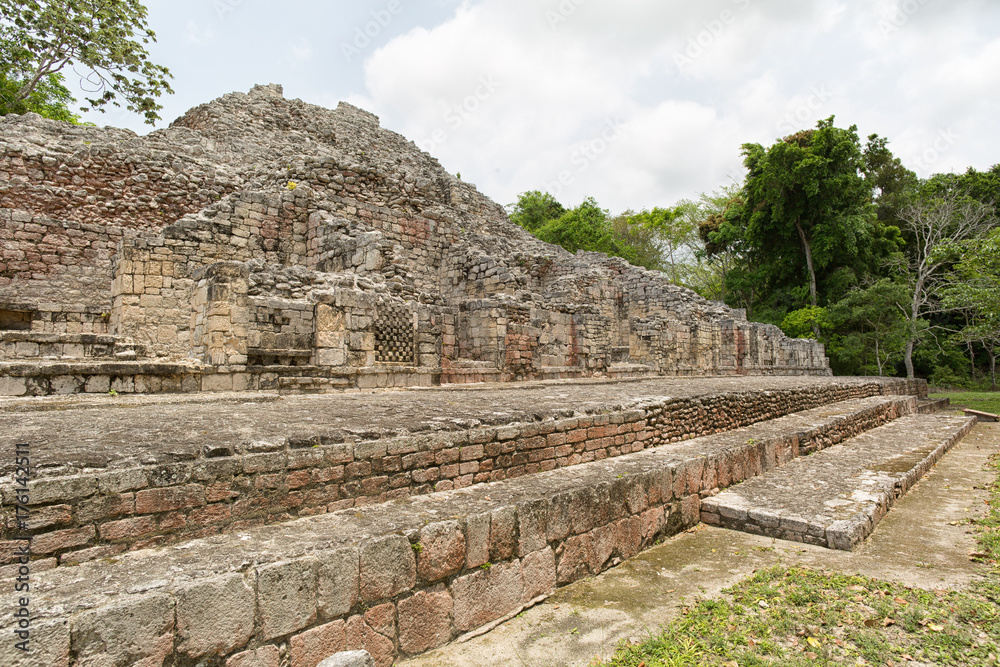 pyramid structure at Becan archaeological site in Mexico