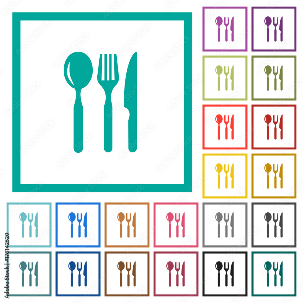 Restaurant flat color icons with quadrant frames Restaurant flat color icons with quadrant frames