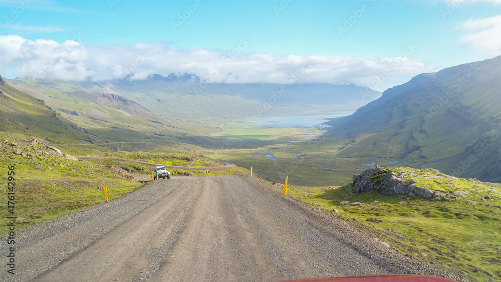 Amazing view from the car in a gravel road of Iceland