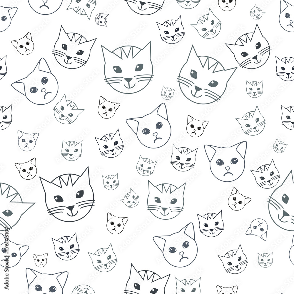 Vector seamless pattern with hand draw textured cats in graphic doodle style. Grey and pink colored endless background. Vector seamless pattern with hand draw textured cats in graphic doodle style. Grey and pink colored endless background.