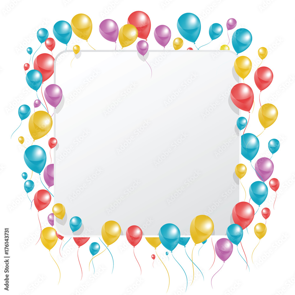Rectangle board decorated by beauty colorful balloons for your design. Isolated flying air balloons. EPS10 vector art
