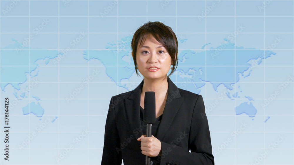 Female news anchor in studio Female news anchor in studio