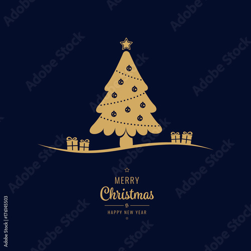 golden christmas tree gifts greetings blue background