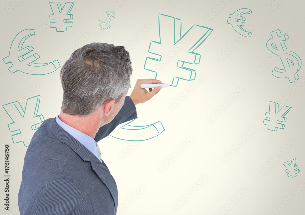 Man drawing money on wall Man drawing money on wall