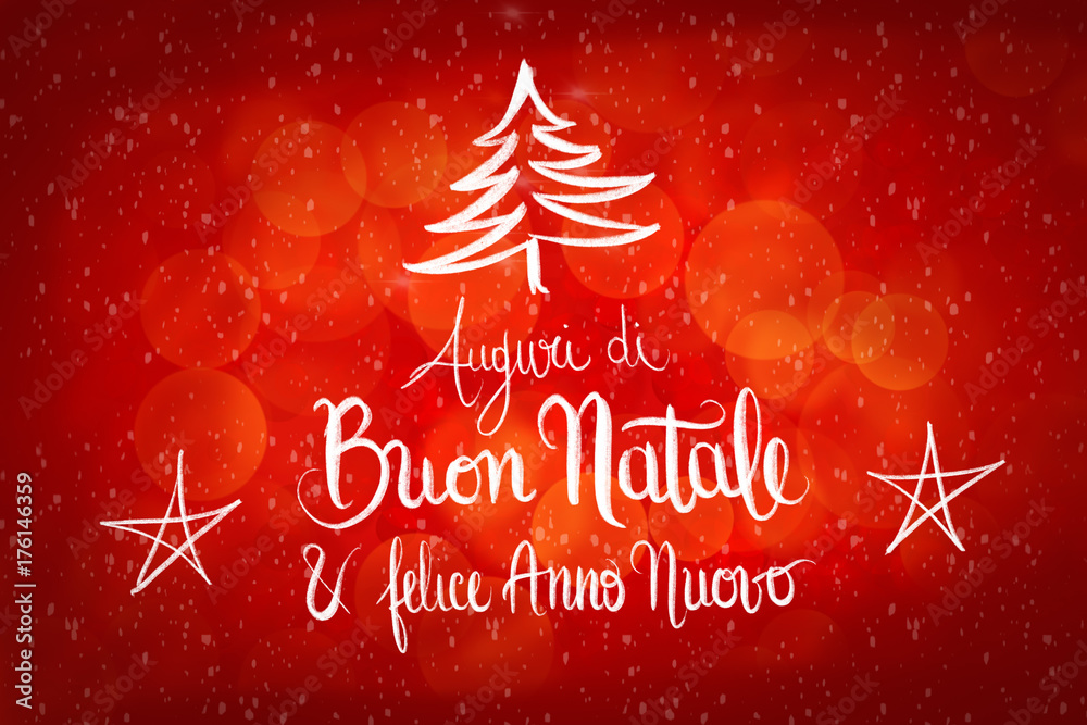 Illustrazione Stock Buon Natale e felice Anno Nuovo. Merry Christmas and  Happy New year in italian banner handwritten | Adobe Stock