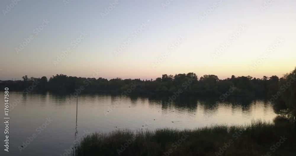 Lake front at sunset - aerial shot Lake front at sunset - aerial shot