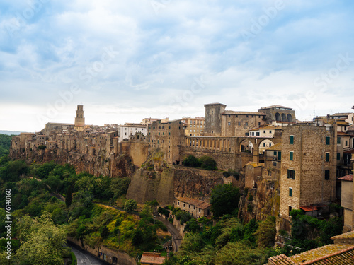 City of Pitigliano in Tuscany, Italy after sunset