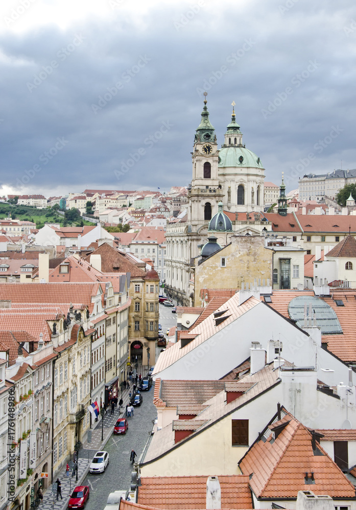Fototapeta premium Prague. View from the Little Quarter Bridge Tower to the Cathedral of St. Nicholas