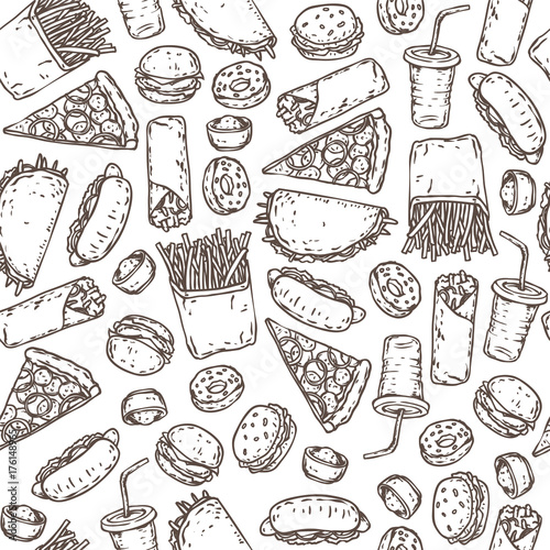 Seamless Vector Pattern with Fast Food