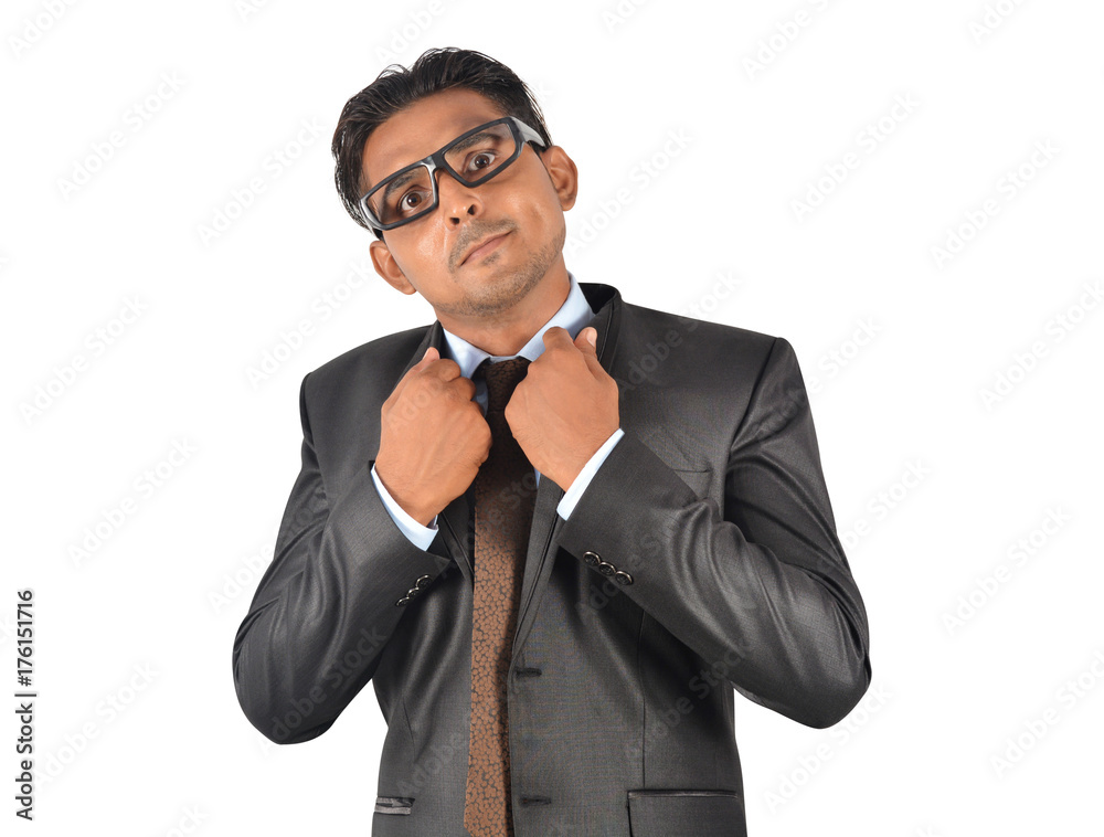 Angry businessman in black suit over white background Angry businessman in black suit over white background